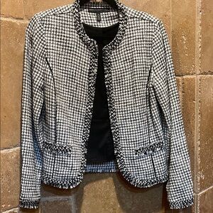 WHBM tweed Houndstooth Fringe Trim Jacket size S